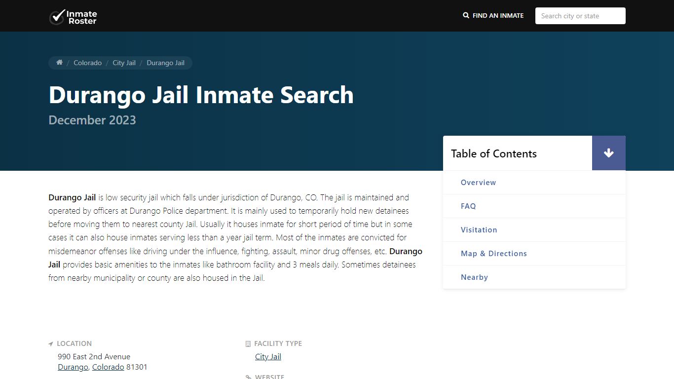 Inmate Search | Durango Jail - Durango, CO - InmateRoster